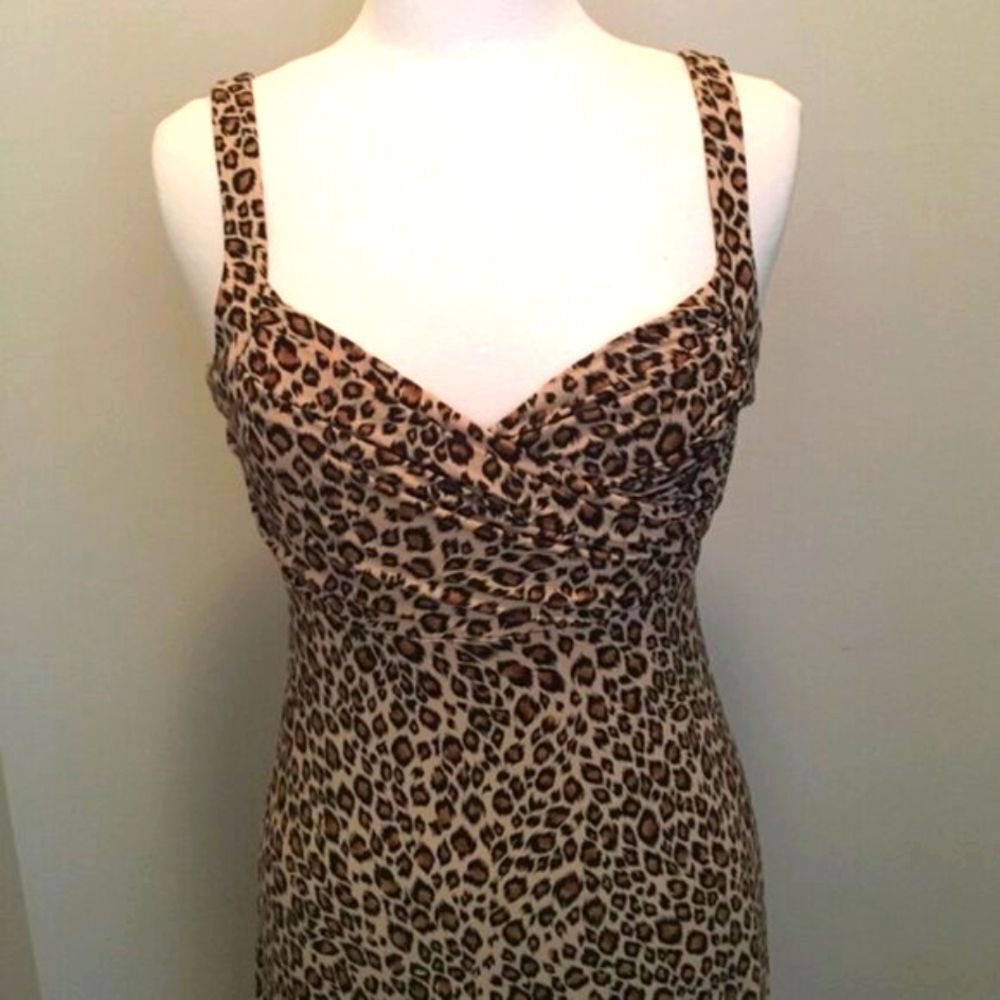 BCBGMAXAZRIA Maxi Dress Women's Size XXS Leopard Print Babydoll Sexy Mobwife